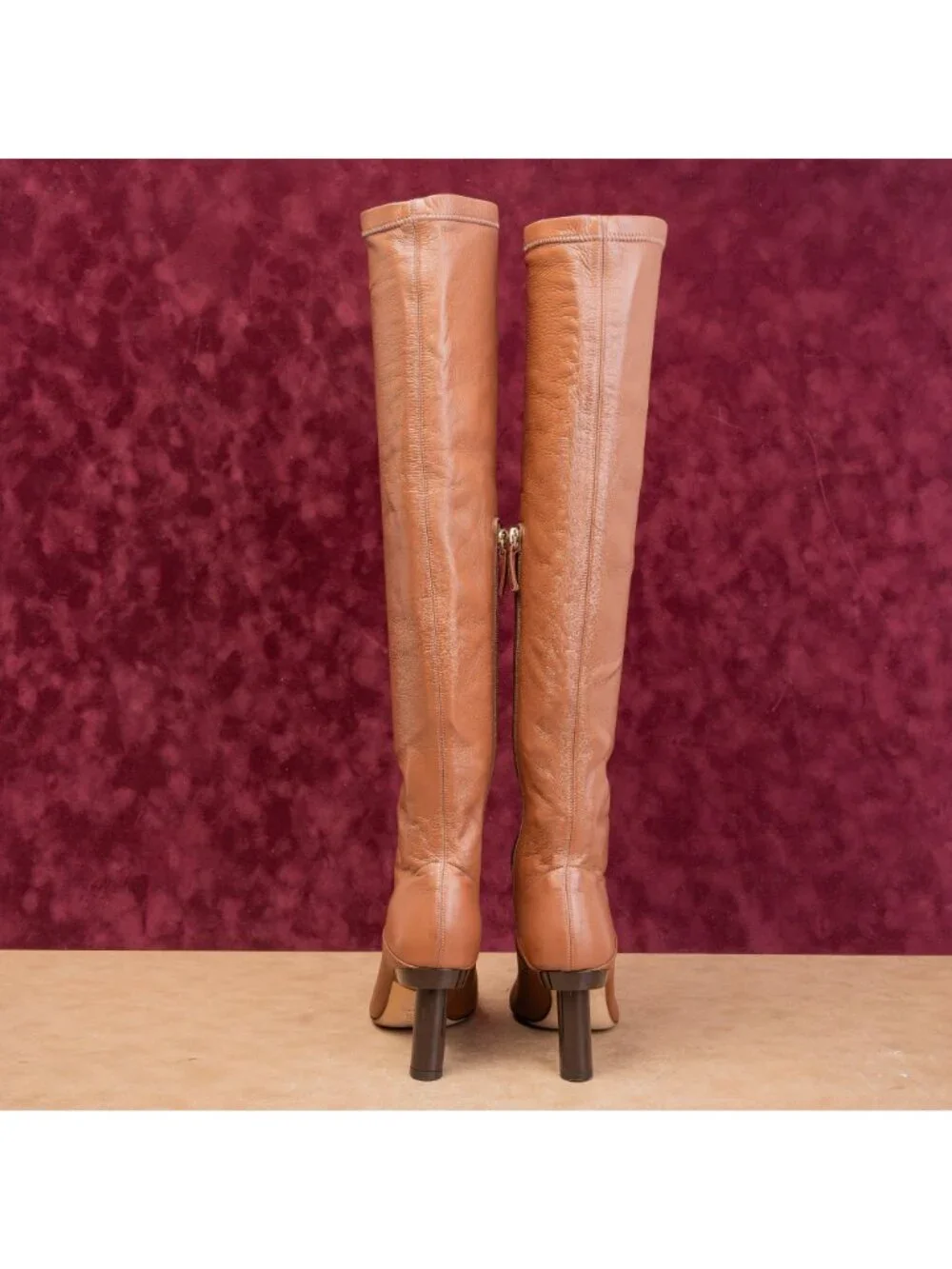Tibi Wmn Brown Leather Fashion Party Night Heel Pointy Toe OTK Boots 6.5US EUR37